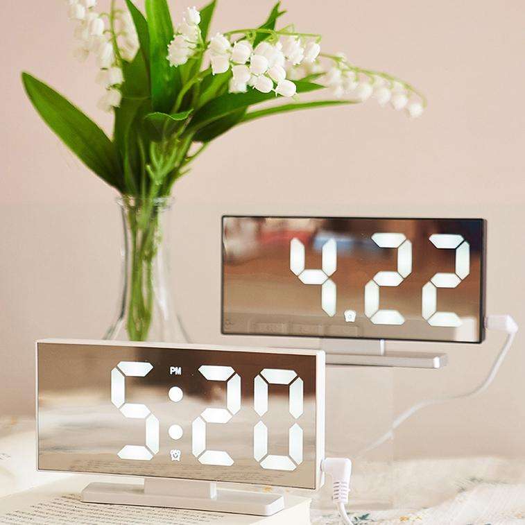 669 Multifunctional LED Curved Screen Desktop Electronic Clock(Black Shell Green Light)