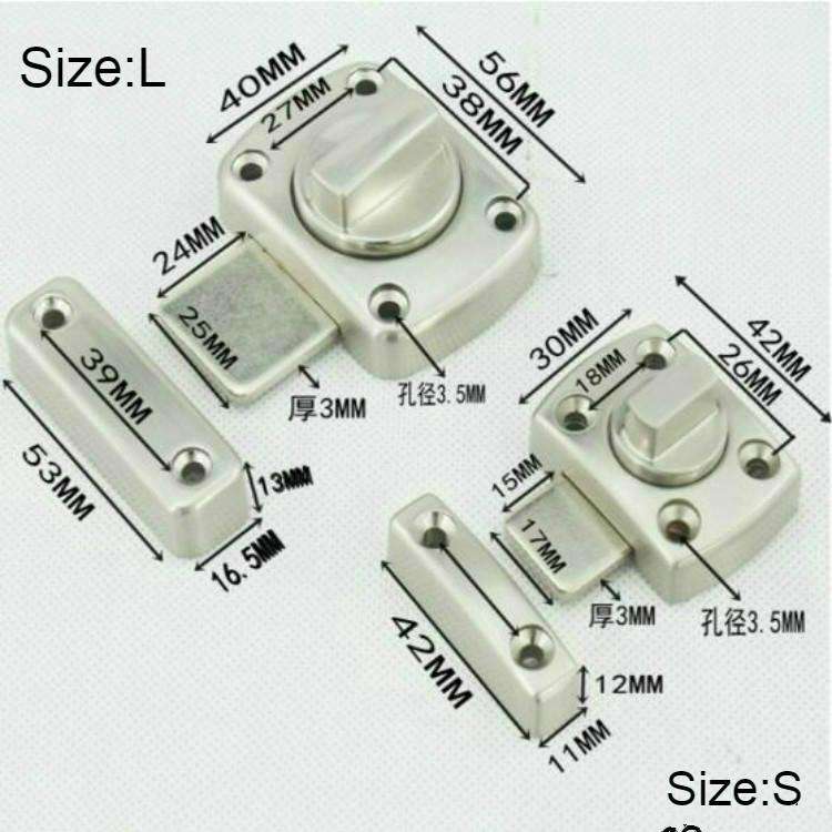 Universal Door Latch Security Sliding Door Lock with Screws, Size:S(Brushed Silver)