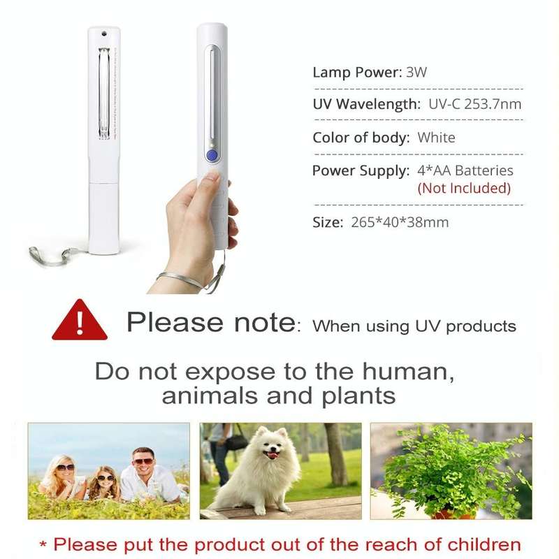 Portable Handheld 3W UV Germicidal Disinfection Lamp Personal Car Travel UV Fast Disinfection Stick