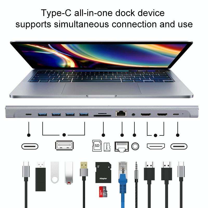 LS1094 12 in 1 Type-C to Dual HDMI Docking Station