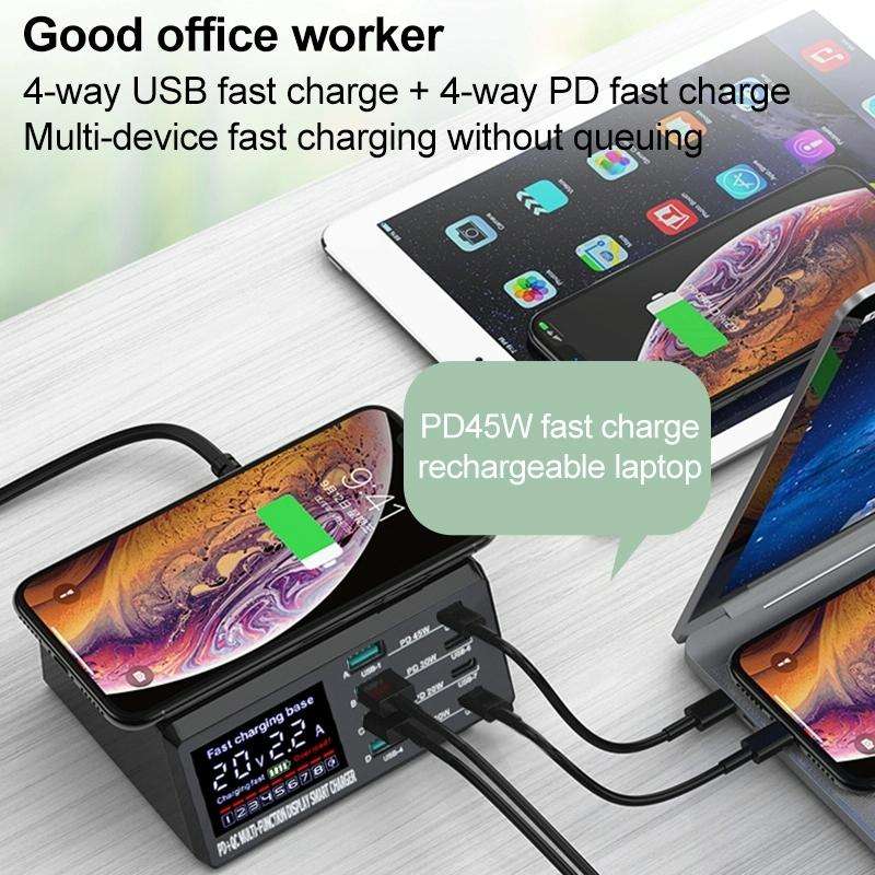 X9D 110W Multi-ports Smart Charger Station + Wireless Charger AC100-240V, EU Plug (Black)