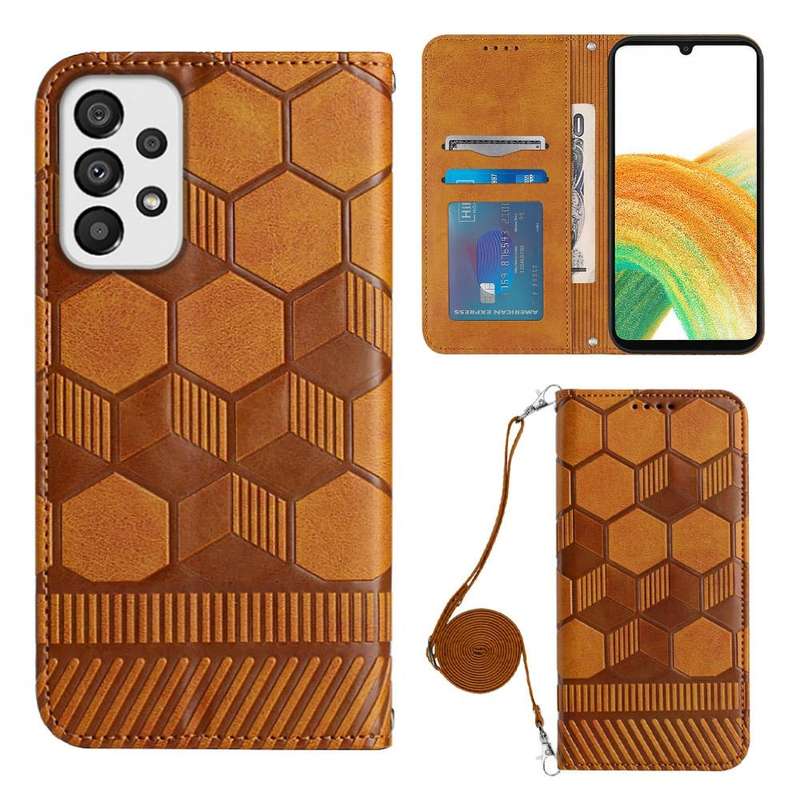 For Samsung Galaxy A33 5G Crossbody Football Texture Magnetic PU Phone Case(Khaki)