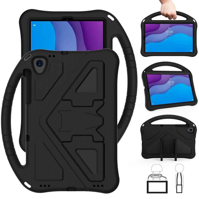 For Lenovo Tab M10 HD 2020 X306X EVA Flat Anti Falling Protective Case Shell with Holder(Black)