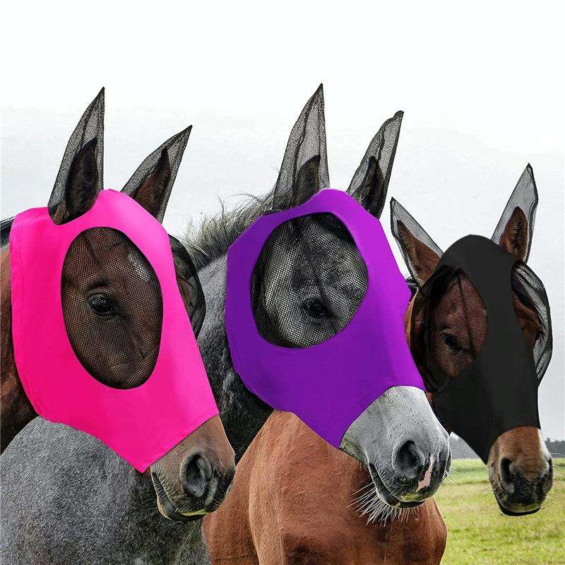 MMZ-001 Breathable Horse Mask Mosquito Insect And Fly Mask Equestrian Supplies(Black)