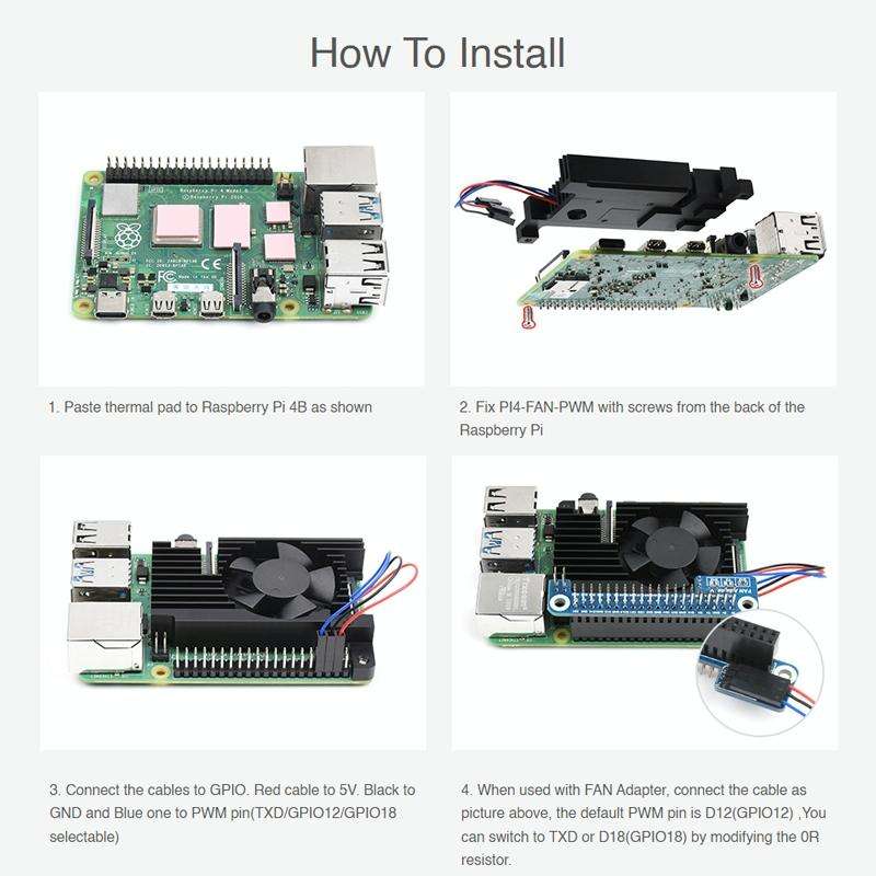 Waveshare Dedicated All-In-One Aluminum Alloy Cooling Fan For Raspberry Pi 4B