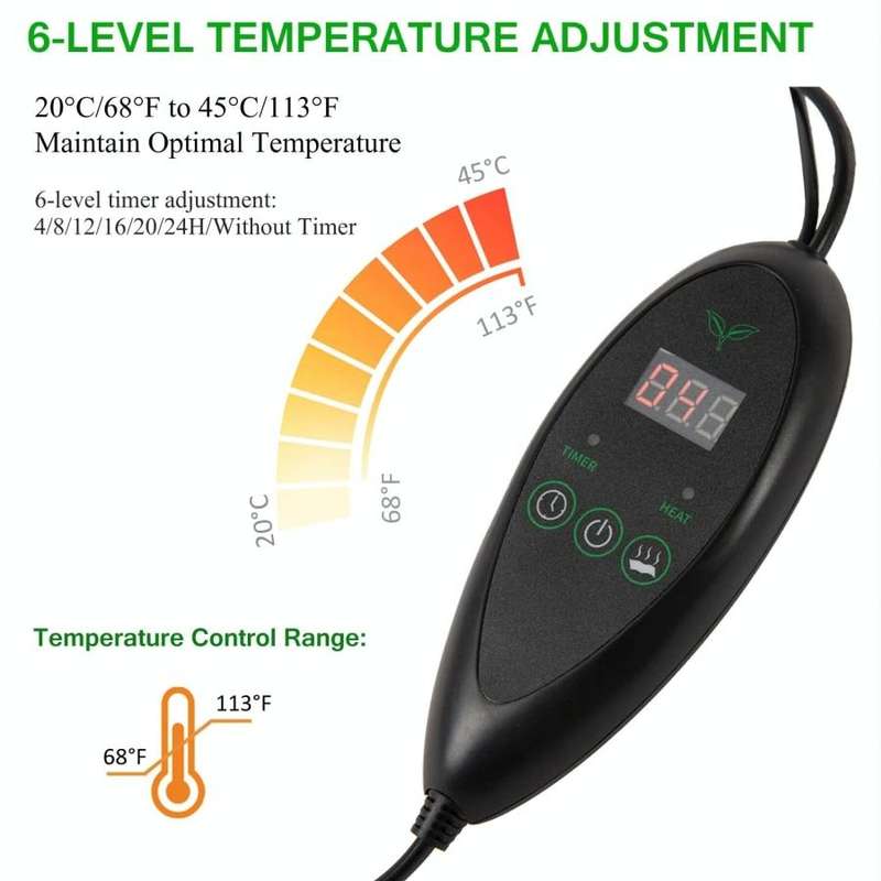 20 x 10 inch Digital Display Seedling Heating Pad With Timed Temperature Adjustment(UK Plug 240V)