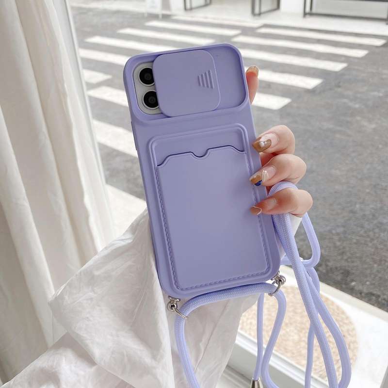 For iPhone 12 mini Sliding Camera Cover Design TPU Protective Case With Card Slot & Neck Lanyard(...