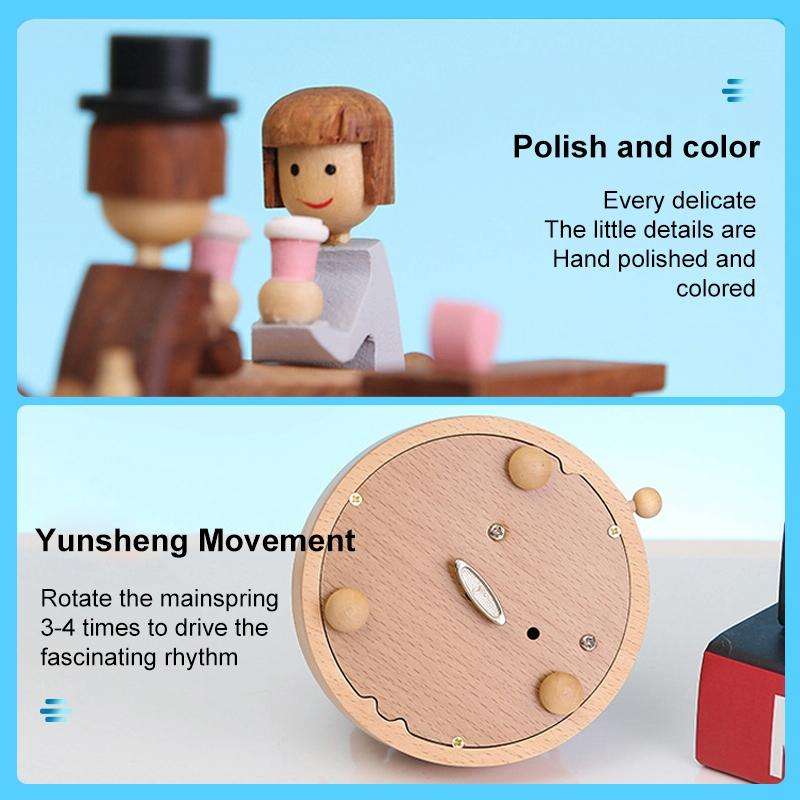 Creative Rotating Wooden Music Box Home Desktop Decoration, Style:Lover Dating