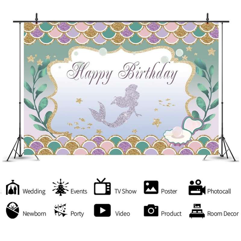 120 x 80cm Mermaid Happy Birthday Photography Background Cloth(12009595)
