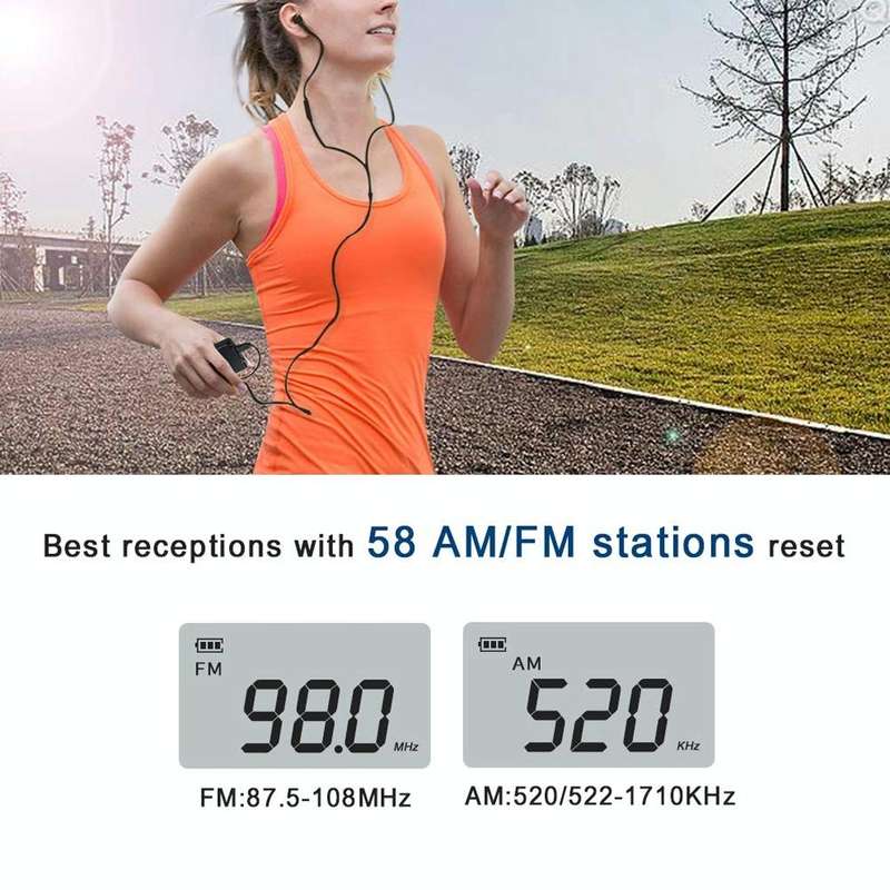 HRD-103 FM + AM Two Band Portable Radio with Lanyard & Headset(Black)