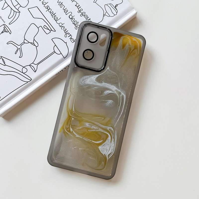 For OPPO Reno7 Oil Painting Electroplating TPU Phone Case(Grey)