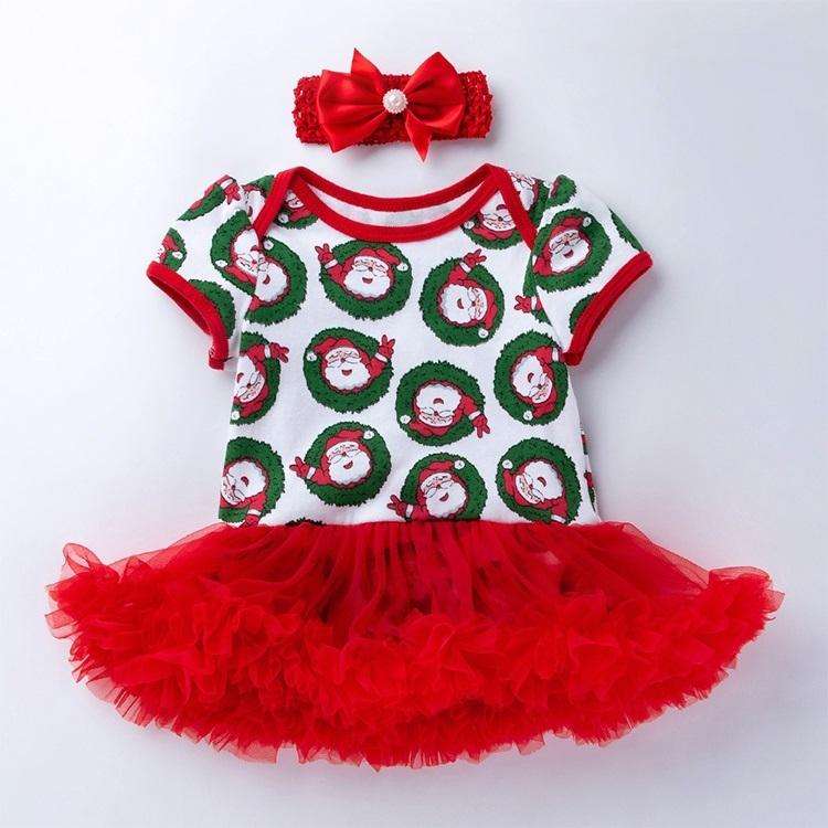 Christmas Baby Short-sleeved Cartoon Print Romper Dress Baby Mesh Dress Tutu Skirt (Color:Santa C...
