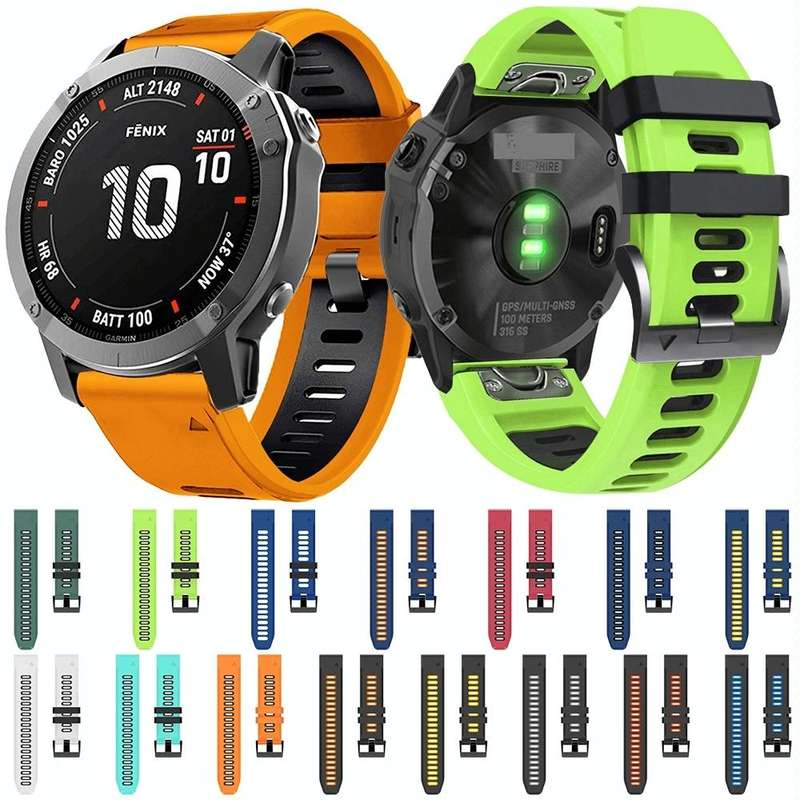 For Garmin Fenix 6X 26mm Silicone Sports Two-Color Watch Band(Orange+Black)