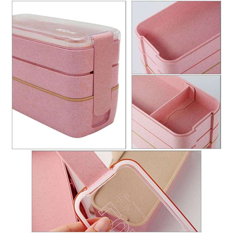 900ml 3 Layers Bento Box Lunch Box Food Container Wheat Straw Material Microwavable Dinnerware Lu...