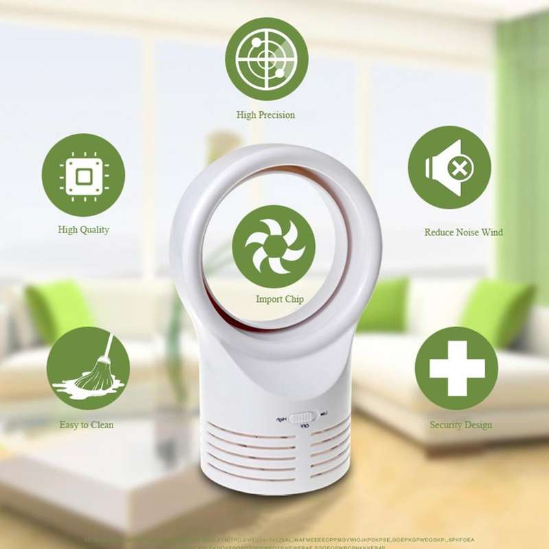 Bladeless Mini Fan Round Desktop Leafless Fan Air Cooling Fan Air Cooler, Style:EU Plug(Black)