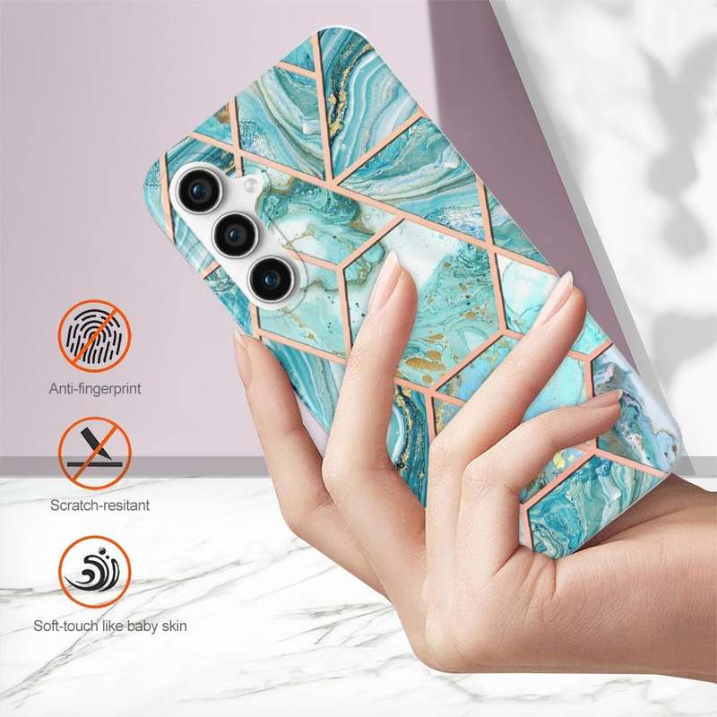 For Samsung Galaxy S23 FE 5G Electroplating Splicing Marble TPU Phone Case(Blue)
