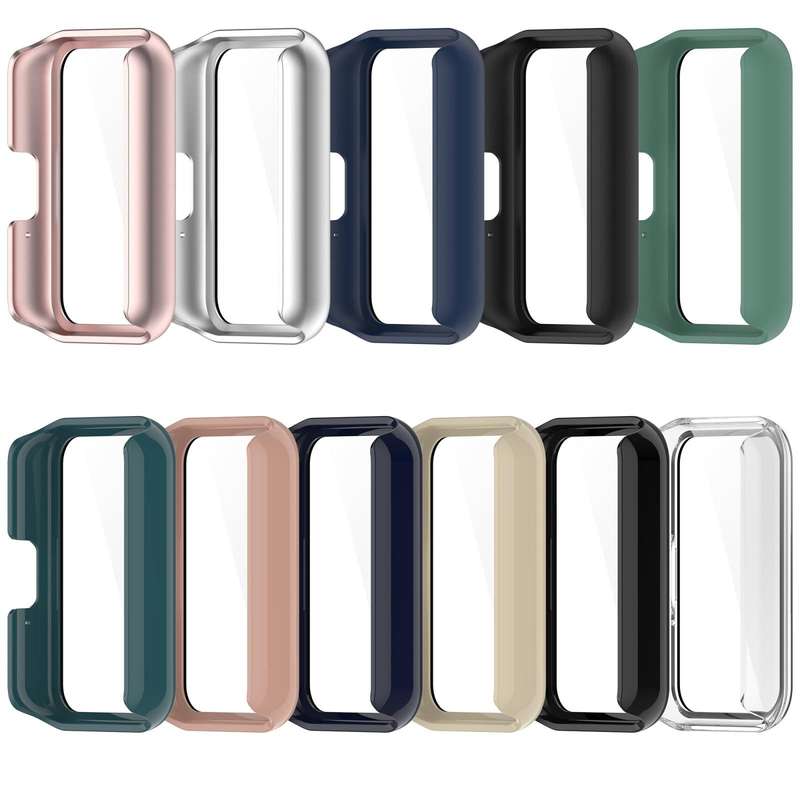 For Samsung Galaxy Fit 3 SM-R390 PC + Tempered Glass Film Integrated Watch Protective Case(Ink Blue)