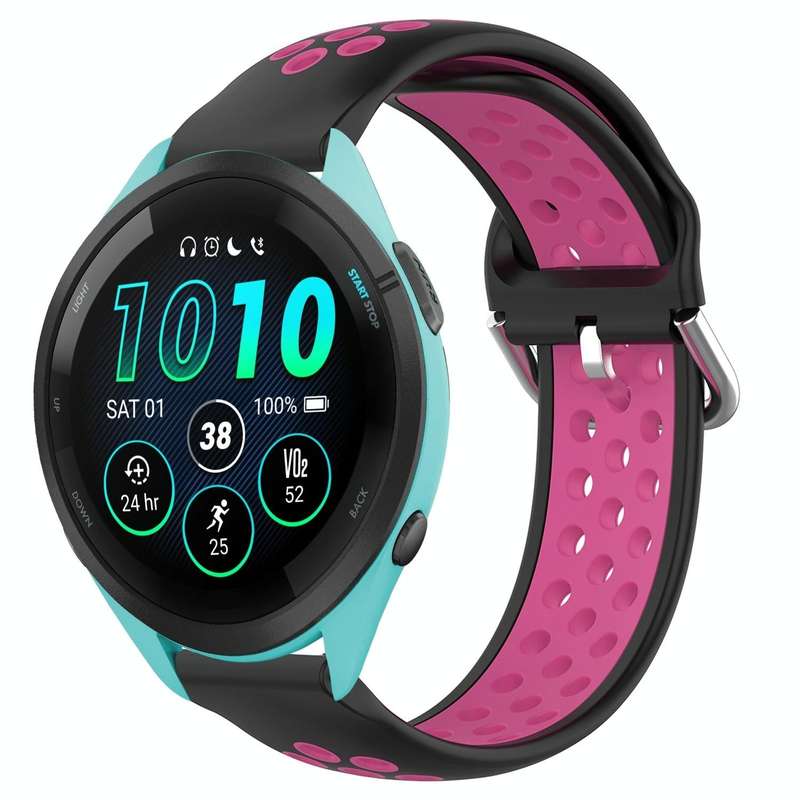 For Garmin Forerunner 265 22mm Perforated Breathable Sports Silicone Watch Band(Black+Rose Red)