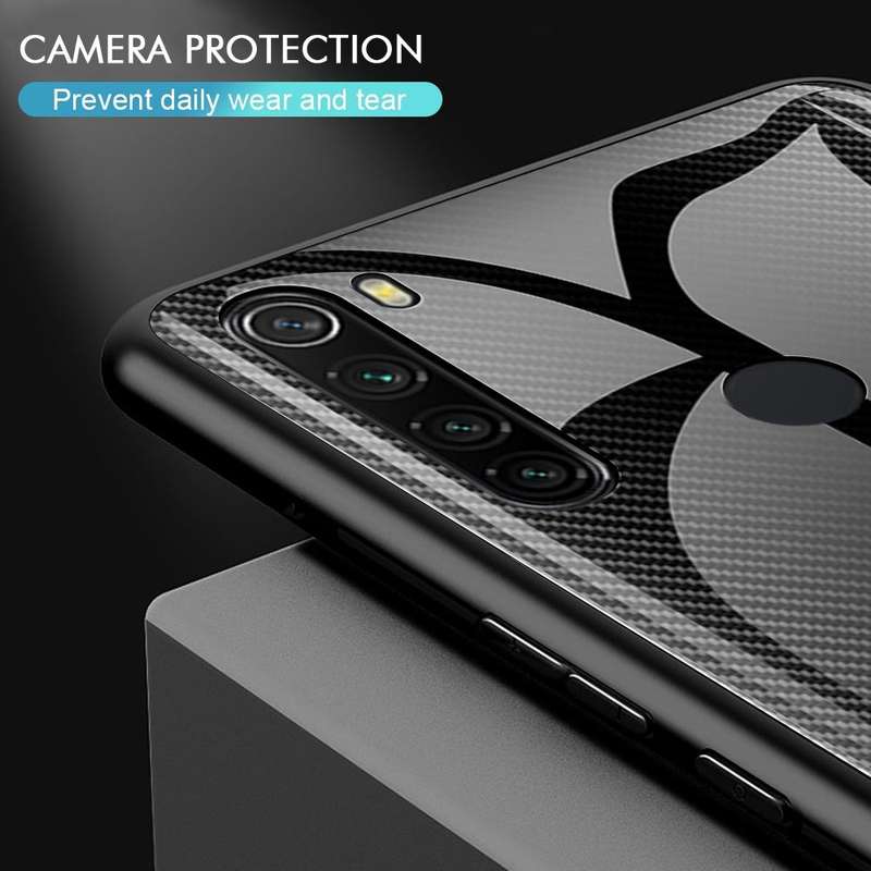 For Xiaomi Redmi Note 8 Carbon Fiber Texture Gradient Color Glass Case(Red)
