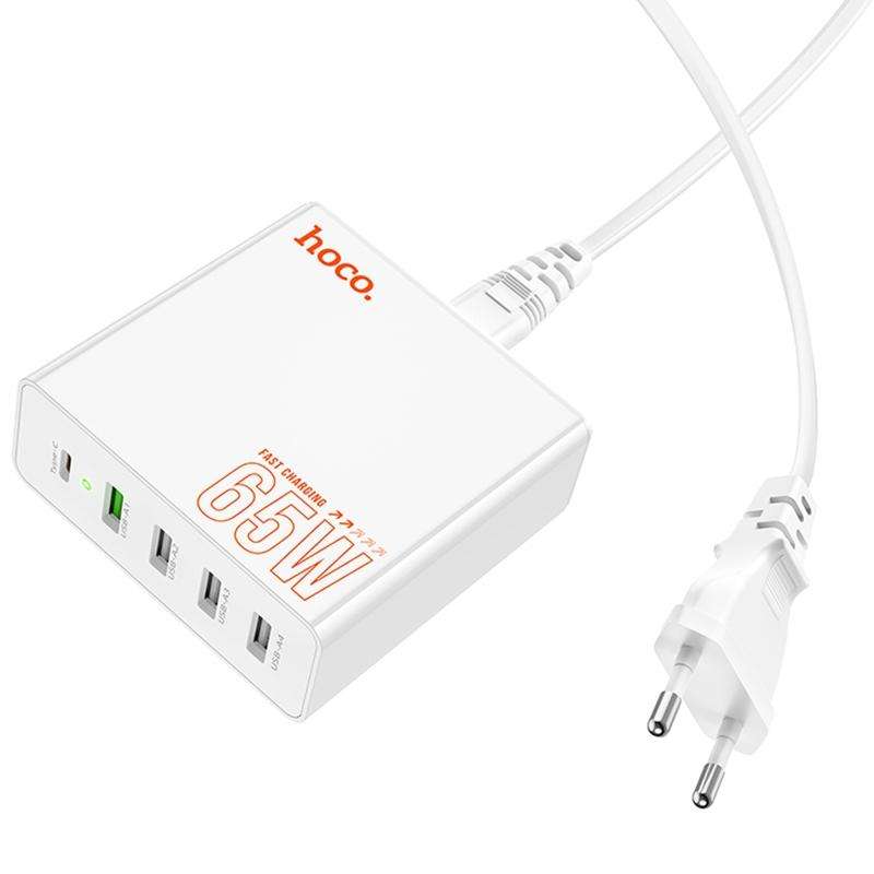 hoco C114A Vision PD 65W USB-C / Type-C + 4 USB Five Ports Fast Charger, Plug Type:EU Plug(White)