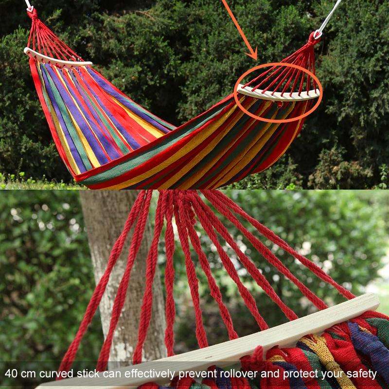 Outdoor Rollover-resistant Single Person Canvas Hammock Portable Beach Swing Bed with Wooden Stic...