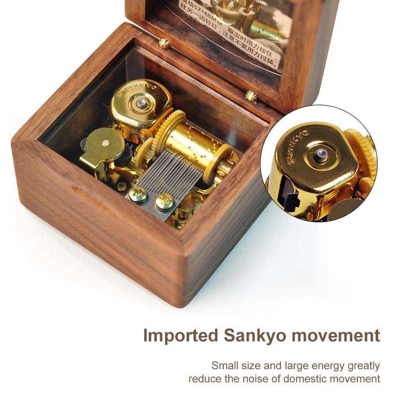 Frame Style Music Box Wooden Music Box Novelty Valentine Day Gift,Style: Walnut Gold-Plated Movement