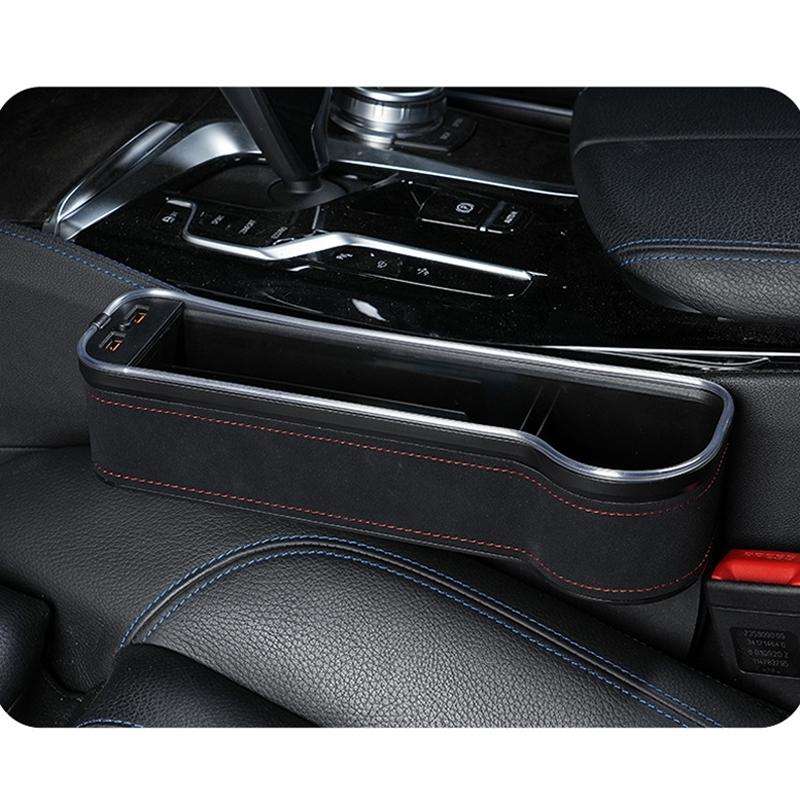 Car Central Control Seat Gap Storage Box with Dual USB Ambient Lights, Color: Suede Khaki Co-pilot