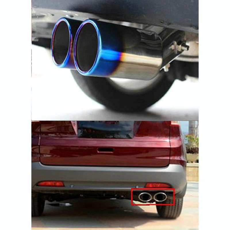 Universal Car Styling Stainless Steel Curved Double Outlets Exhaust Tail Muffler Tip Pipe(Blue)