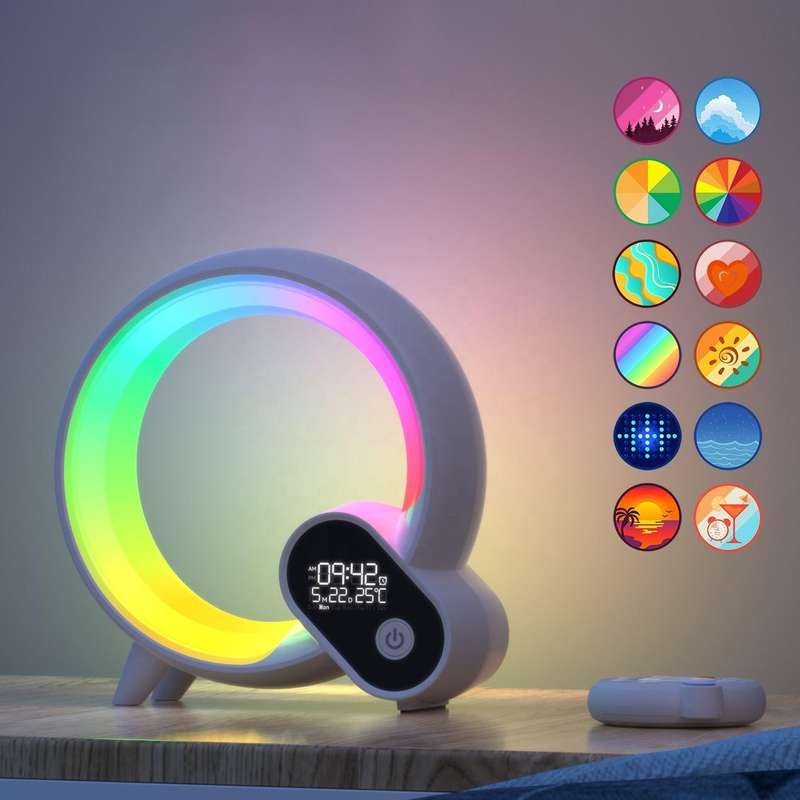 Multi-Functional RGBW Atmosphere Light Bluetooth Speaker Sunrise Wake-Up Lamp Digital Display Ala...
