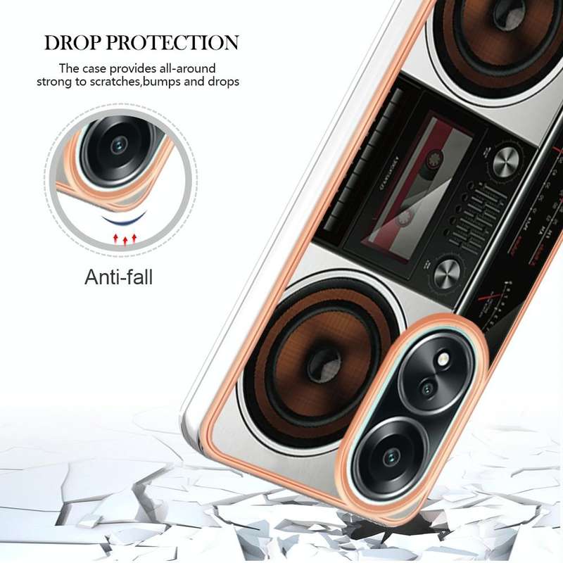 For OPPO A58 4G Electroplating Marble Dual-side IMD Phone Case(Retro Radio)