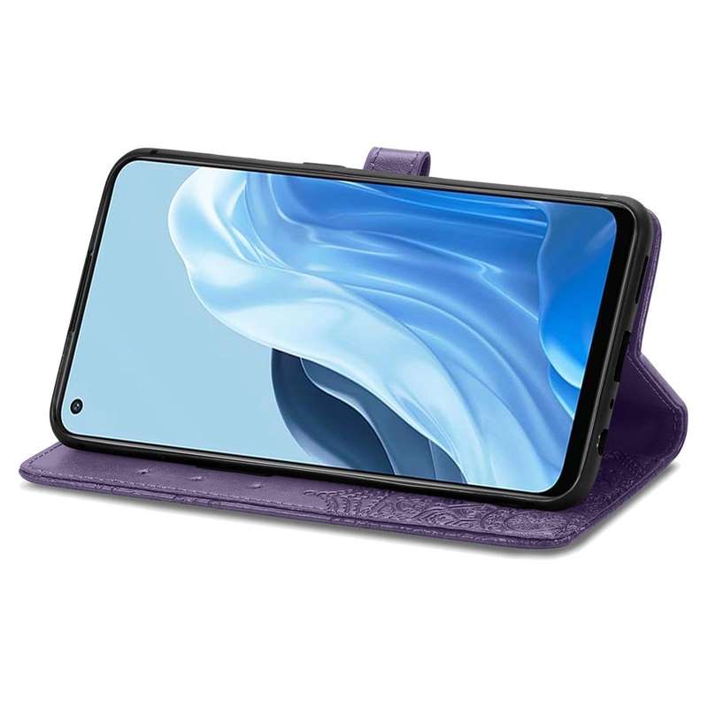 For OPPO Reno7 5G Mandala Flower Embossed Flip Leather Phone Case(Purple)