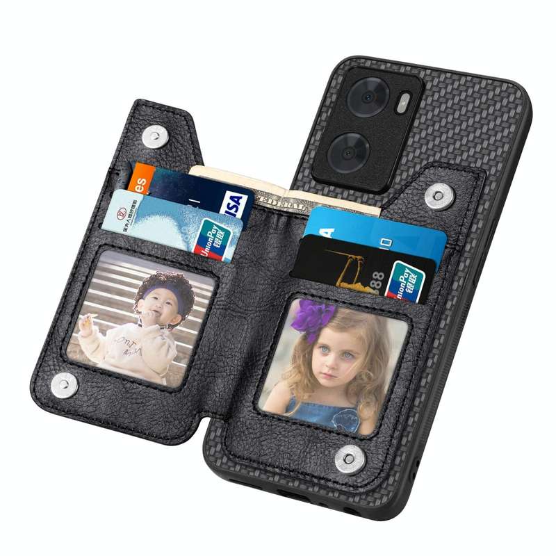 For OPPO A57 4G Carbon Fiber Flip Zipper Wallet Phone Case(Black)