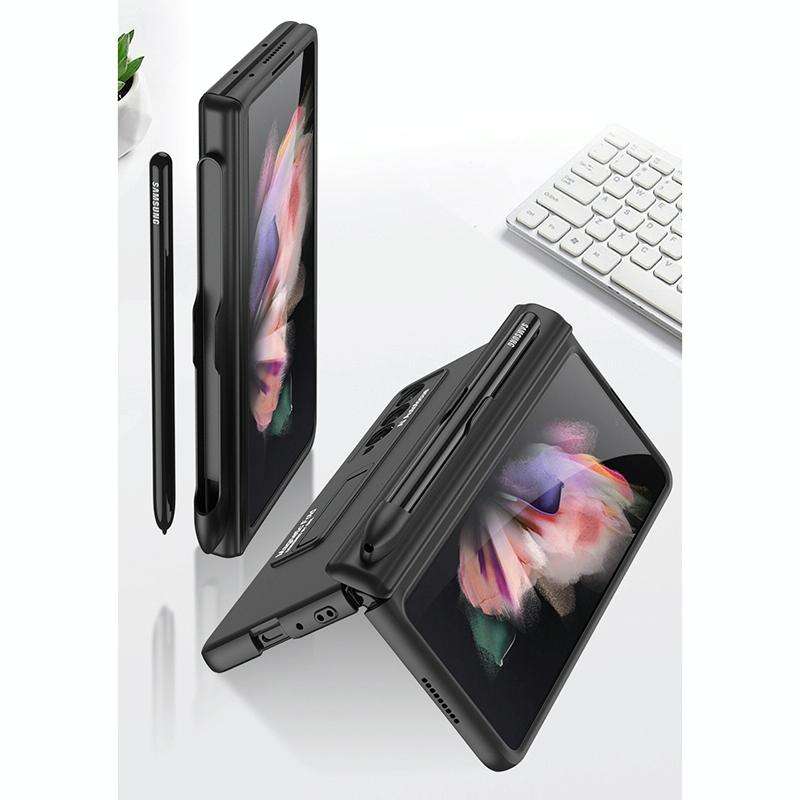 For Samsung Galaxy Z Fold3 5G GKK Magnetic Full Coverage Phone Flip Case with Pen Slot(Dark Green)