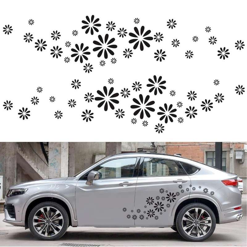 2 PCS/Set D-483 Flower Pattern Car Modified Decorative Sticker(Blue)