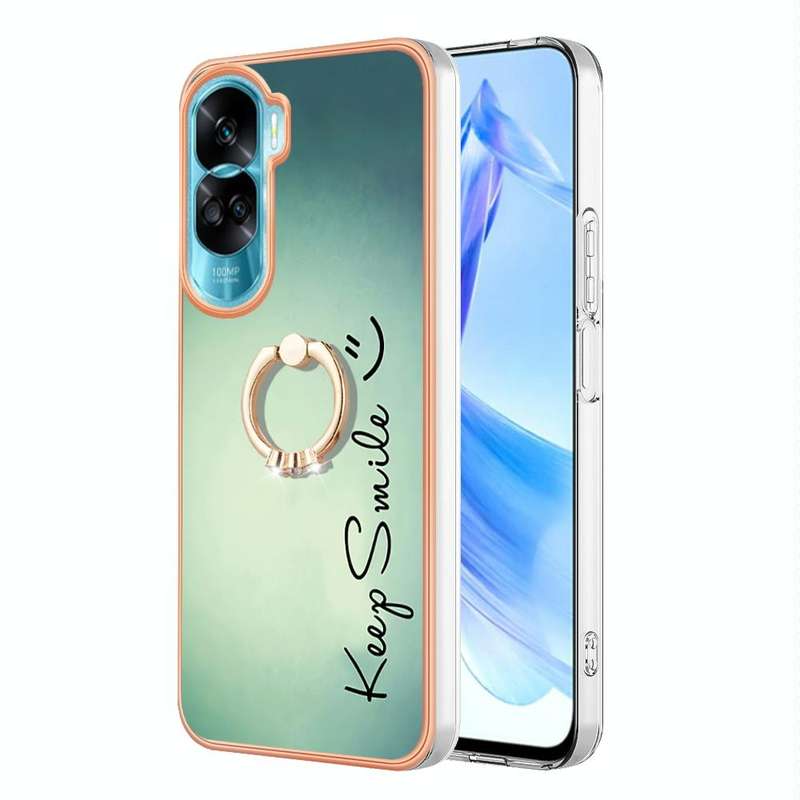 For Honor 90 Lite 5G Electroplating Dual-side IMD Phone Case with Ring Holder(Smile)