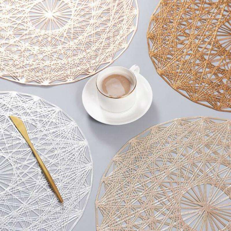 2 PCS Round PVC Insulated Placemat Creative Hollow Household Table Decoration, Size: 38cm(Rose Gold)