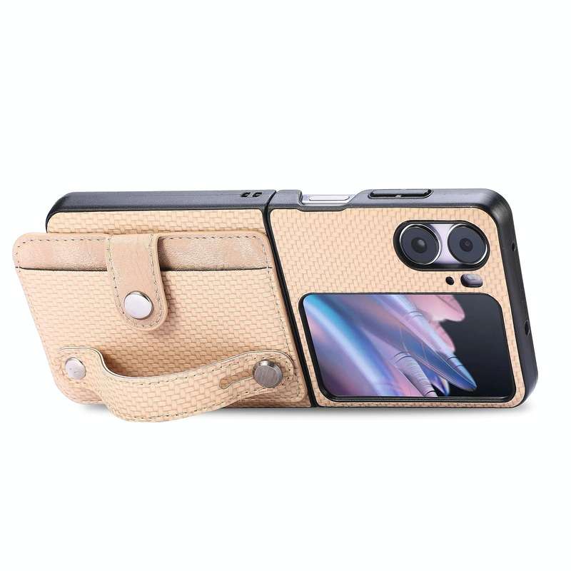 For OPPO Find N2 Flip Wristband Kickstand Card Wallet Back Cover Phone Case(Khaki)