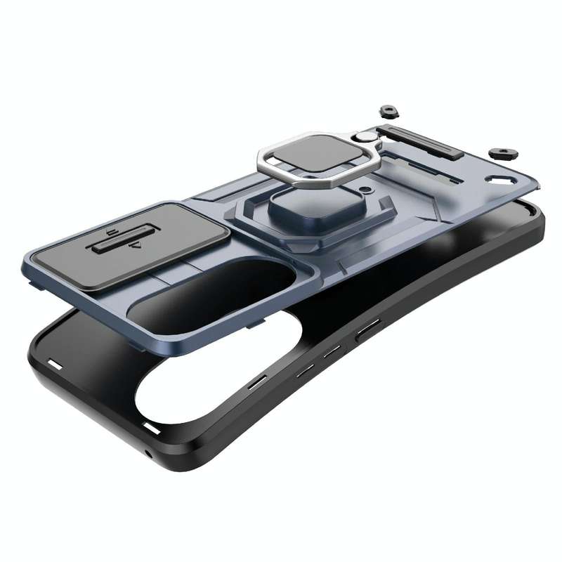 For Honor 90 5G Sliding Camshield TPU + PC Shockproof Phone Case with Holder(Blue)