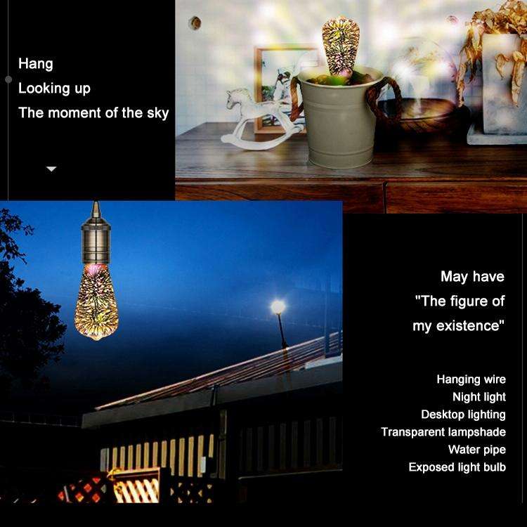 ST64 E27 4W IP65 Waterproof Warm White 3D Fireworks LED Bulb, 2700K 48 LEDs SMD 2835 Vintage Atmo...