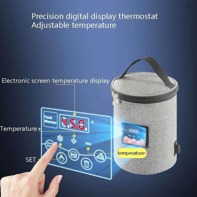 Car Outdoor Bottle Wipes Food Heating Warm Bag Temperature Adjustable Bottle Warmer(Round Gray)