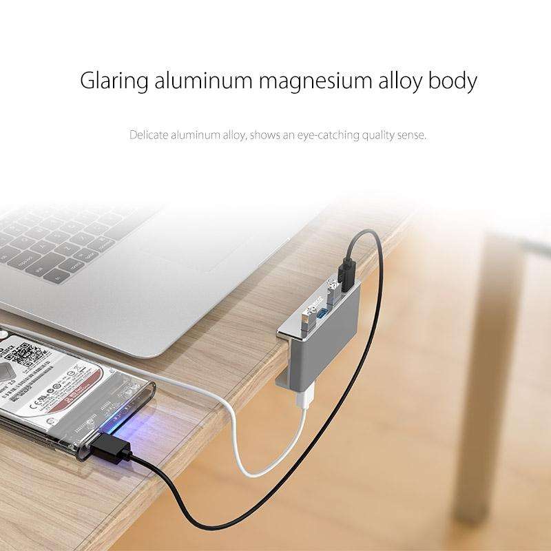 ORICO MH4PU Aluminum Alloy 4 Ports USB 3.0 Clip-type HUB with 1m USB Cable, Clip Width Range: 10-...
