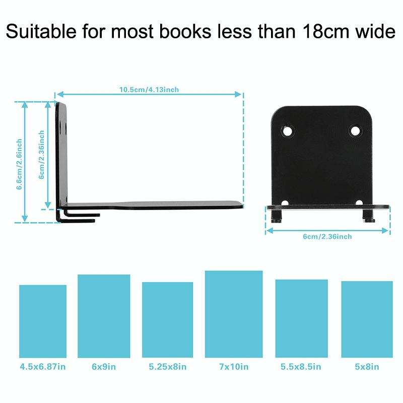 Hidden Stainless Steel Suspended Bookshelf Wall Support Frame Wall Mounted Bracket(Black)