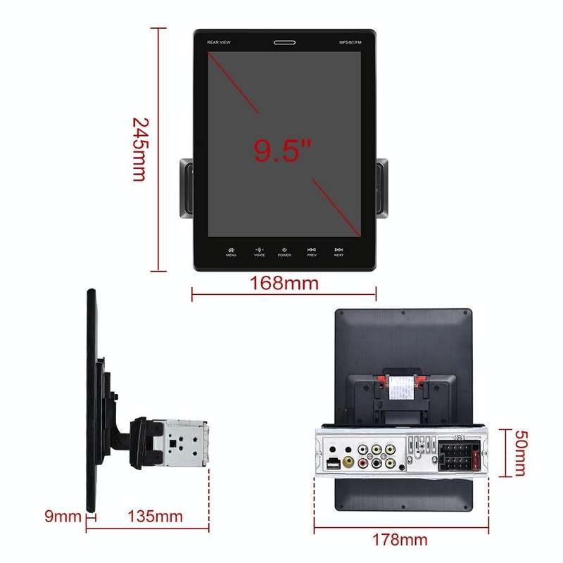 C800 9.5 Inch MP5 Single Butt Carplay Player, Style: Standard+4 Light Camera