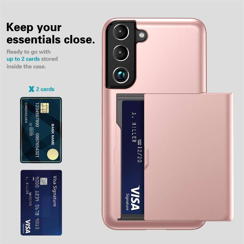 For Samsung Galaxy S22 5G Shockproof Armor Phone Case with Card Slot(Gold)