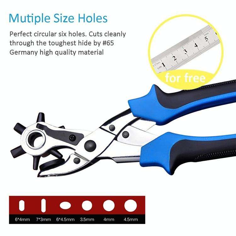 Multifunctional Belt Hole Puncher with 6 Holes Leather Hole Punch for Leather Belts Cards Paper F...