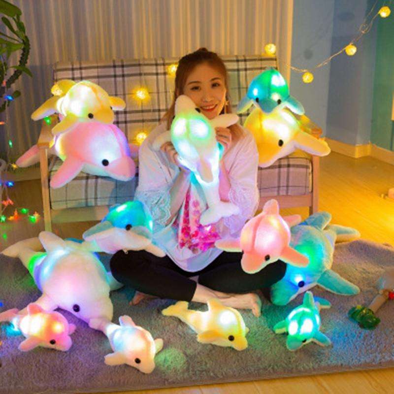 32cm Cute Creative Dolphin Doll Plush Toy Luminous Glowing LED Light Cushion Pillow(Blue)