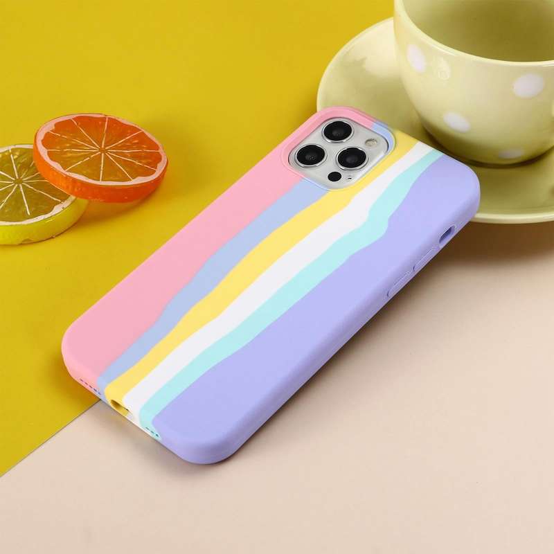 For iPhone 15 Pro Max Rainbow Liquid Silicone Phone Case(Pink)