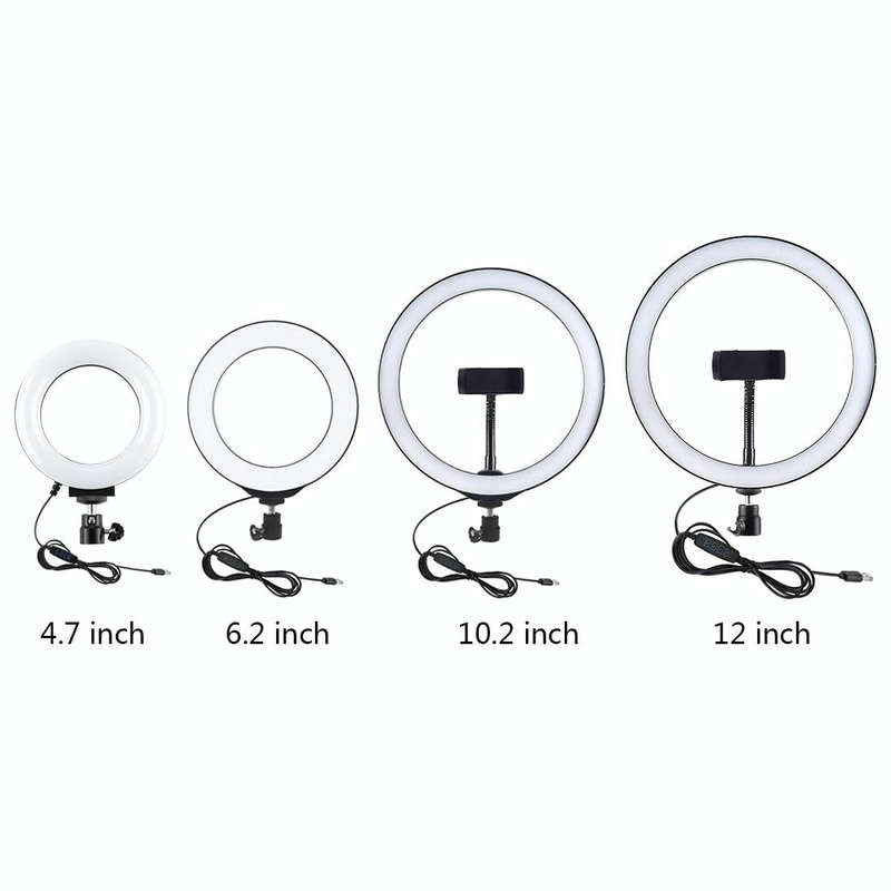 PULUZ Round Base Desktop Holder + 4.7 inch 12cm 3 Modes USB Dimmable LED Ring Vlogging Video Ligh...