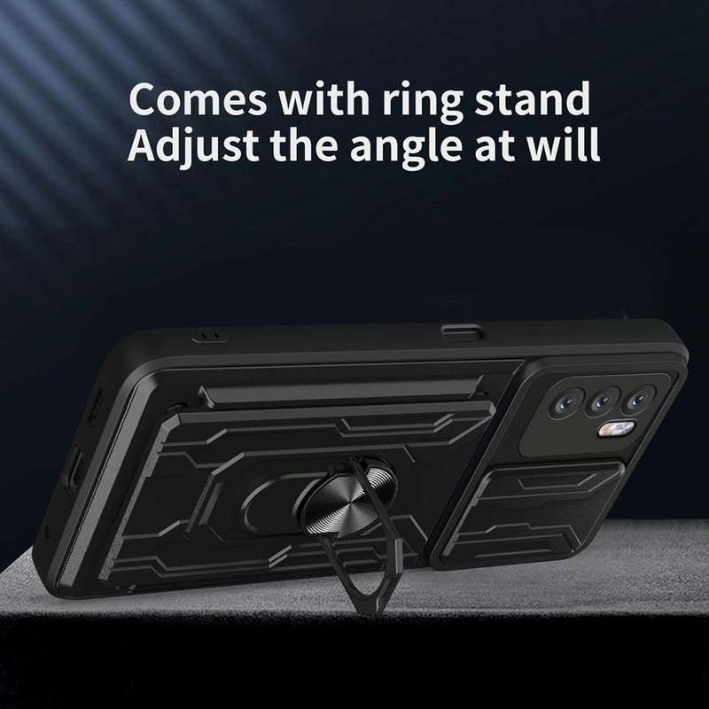 For OPPO A16 Sliding Camshield TPU+PC Phone Case with Card Slot(Black)