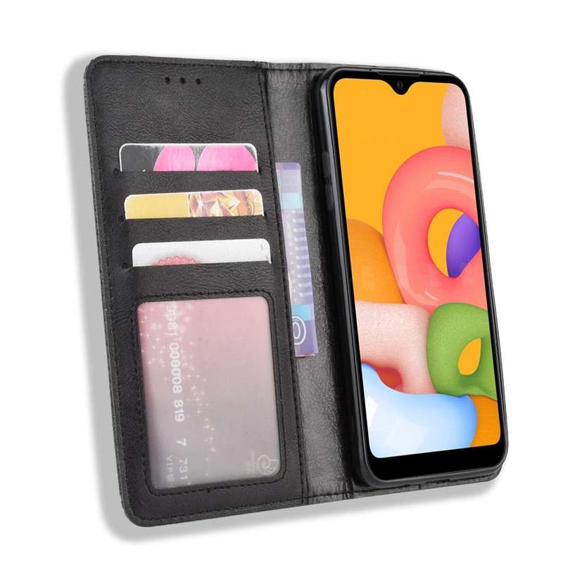 For Galaxy A01 Magnetic Buckle Retro Crazy Horse Texture Horizontal Flip Leather Case with Holder...